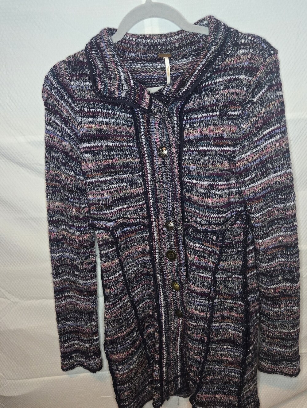 Free People Wool Blend Knit Long Sweater With Pockets